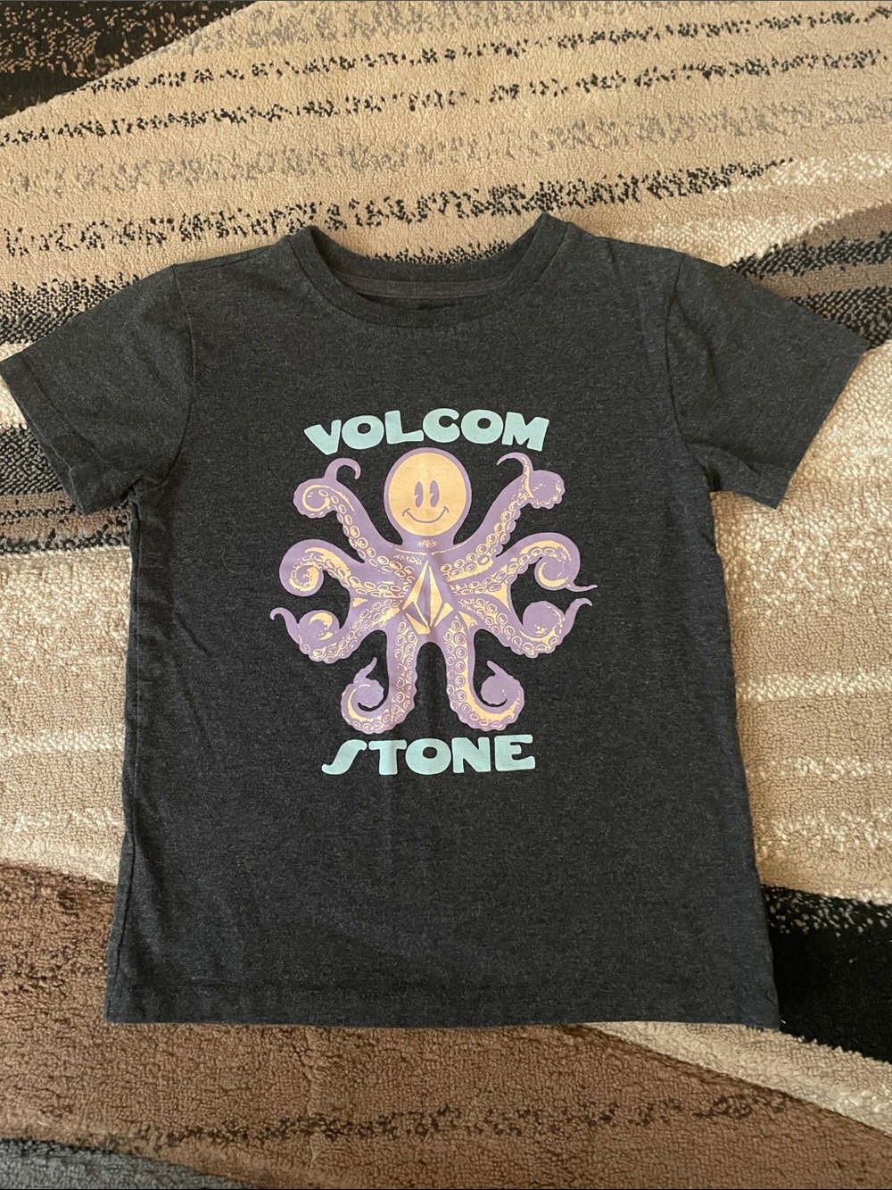Volcom Kids Charcoal Tee with Purple Octopus & Teal Logo